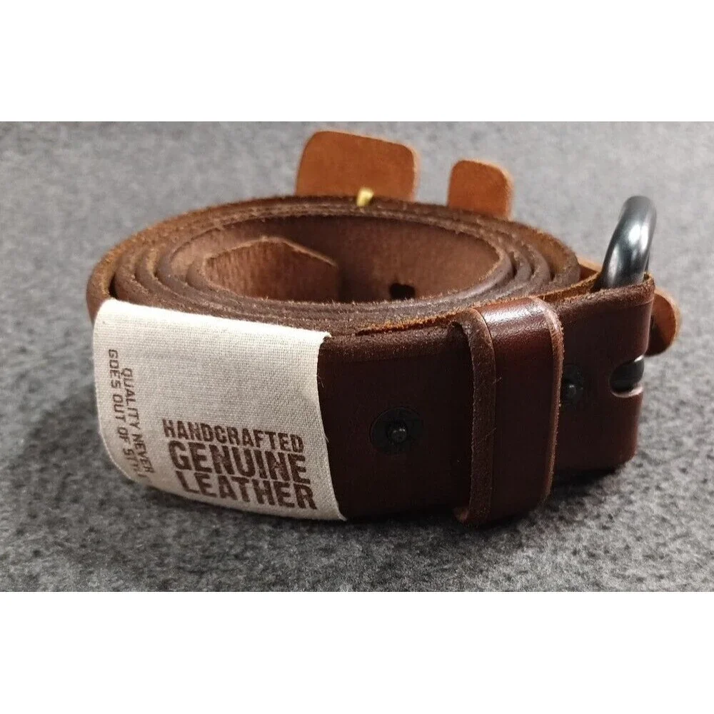 Levis Handcrafted Genuine Brown Leather Belt Size 42 New Pewter Color Buckle